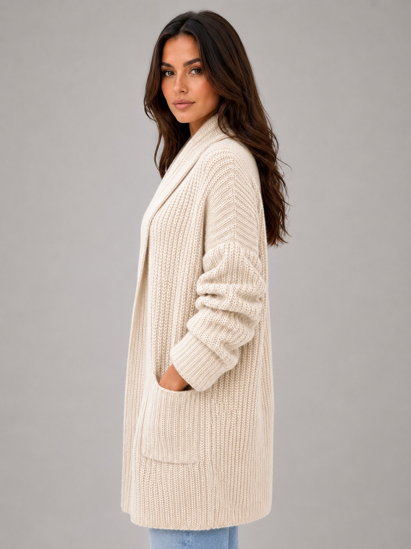 Women's Long Open Front Cardigan – Soft Knit Sweater with Pockets