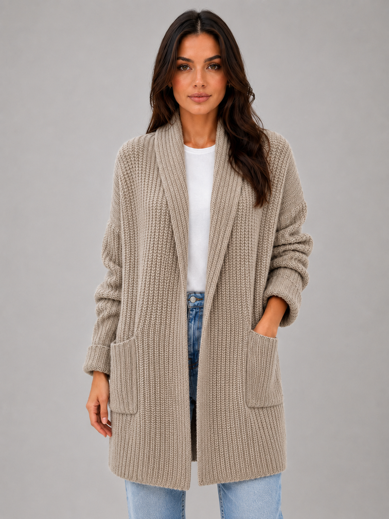 Women's Long Open Front Cardigan – Soft Knit Sweater with Pockets