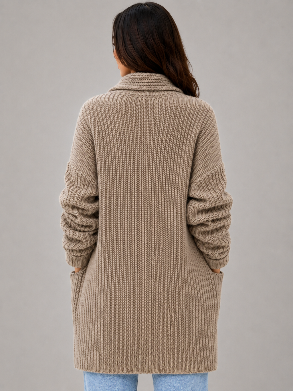 Women's Long Open Front Cardigan – Soft Knit Sweater with Pockets