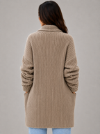 Women's Long Open Front Cardigan – Soft Knit Sweater with Pockets