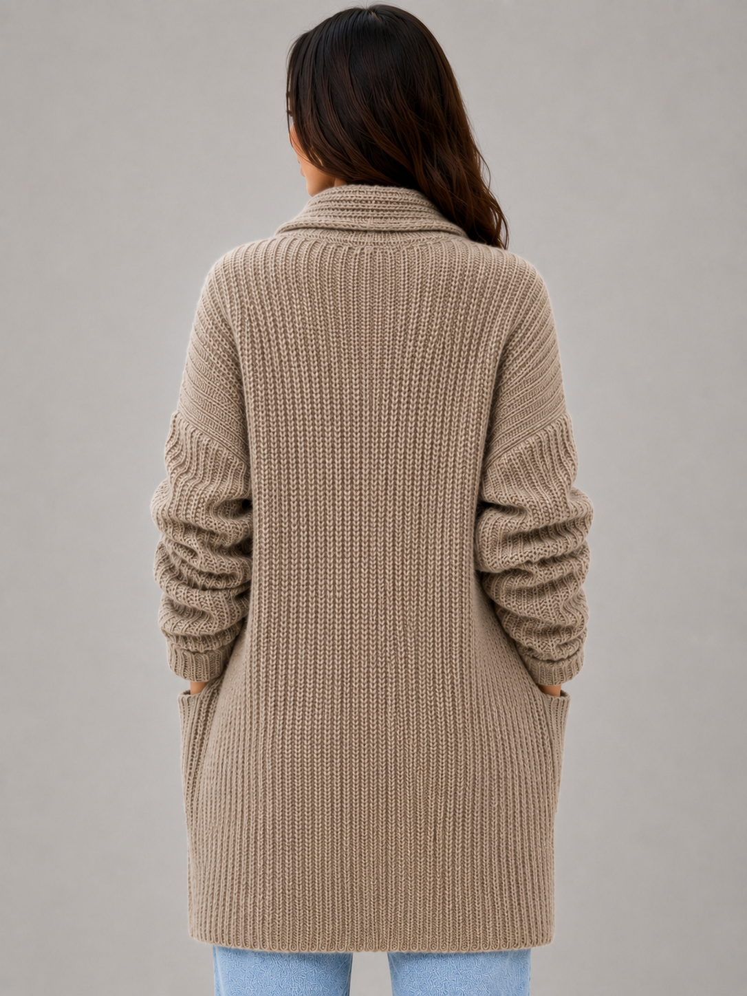Women's Long Open Front Cardigan – Soft Knit Sweater with Pockets