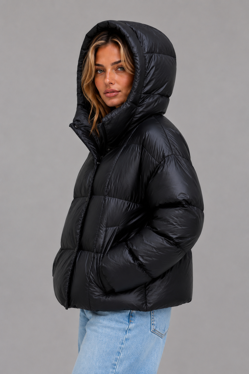 Women’s Oversized Hooded Puffer Jacket – High Collar Winter Coat