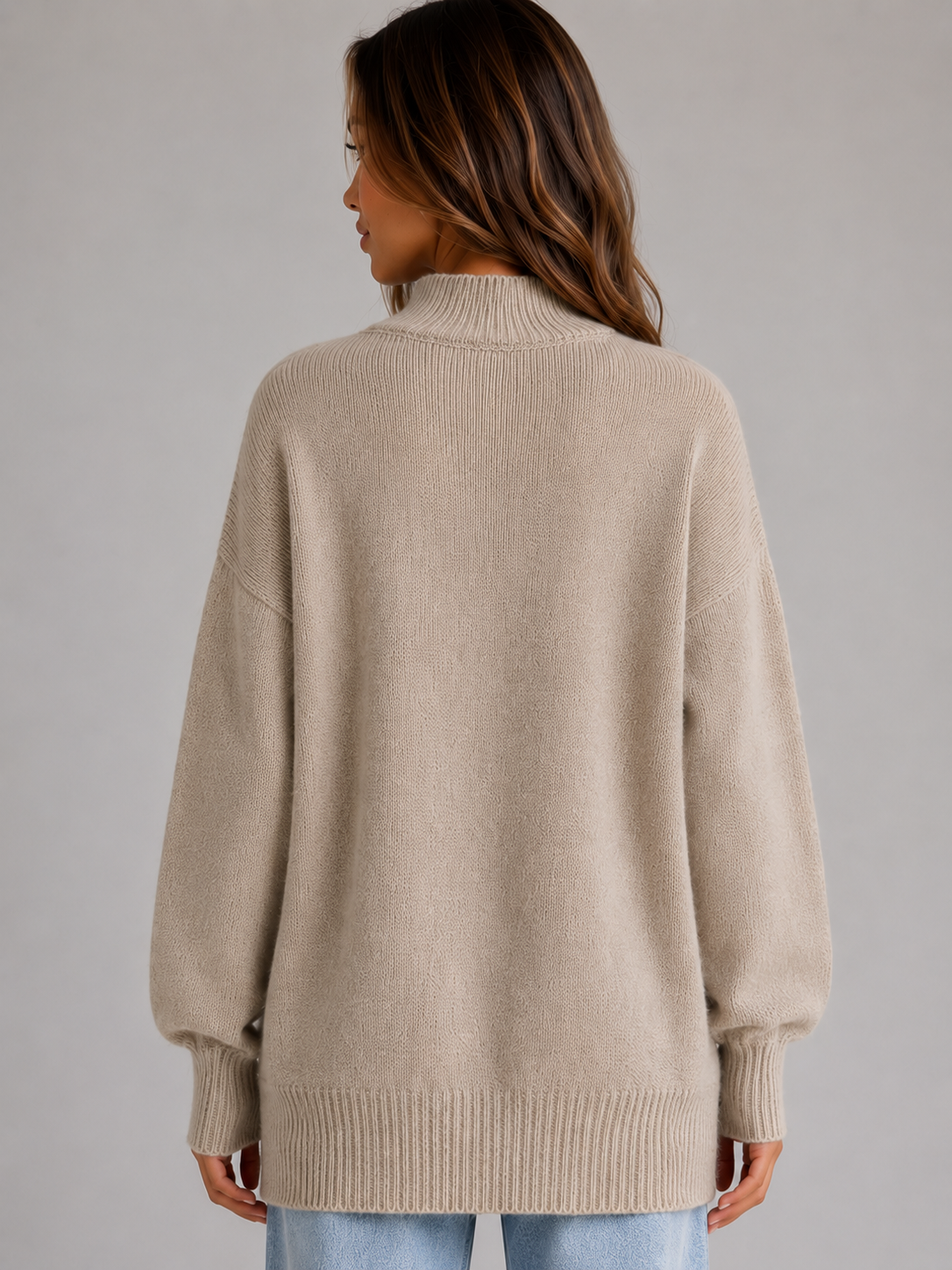 Women’s Oversized Knit Sweater – High Neck Longline Relaxed Fit Knit