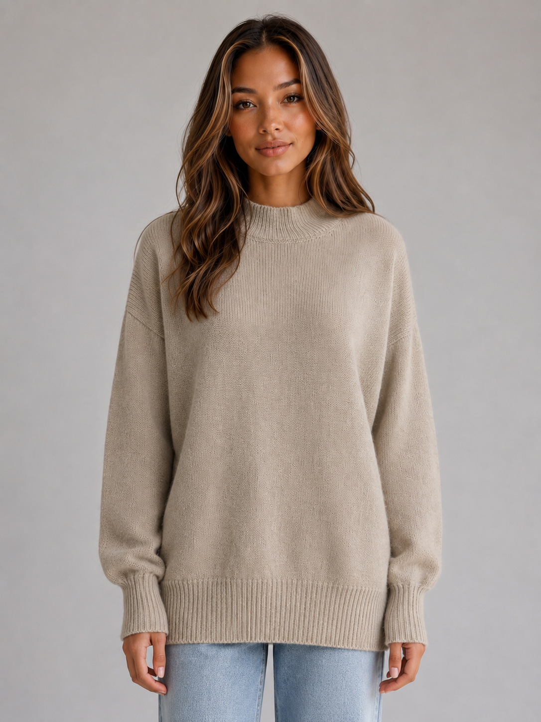 Women’s Oversized Knit Sweater – High Neck Longline Relaxed Fit Knit