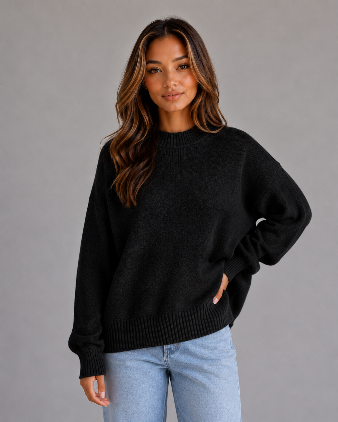 Women’s Oversized Knit Sweater – High Neck Longline Relaxed Fit Knit
