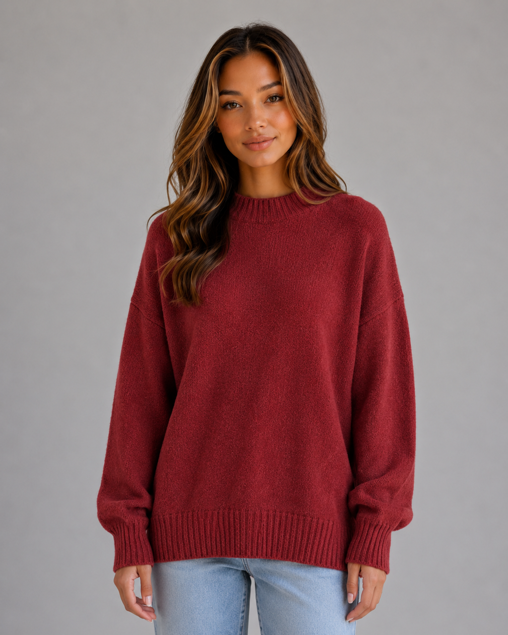Women’s Oversized Knit Sweater – High Neck Longline Relaxed Fit Knit