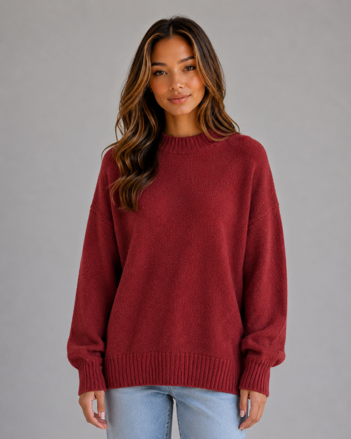 Women’s Oversized Knit Sweater – High Neck Longline Relaxed Fit Knit