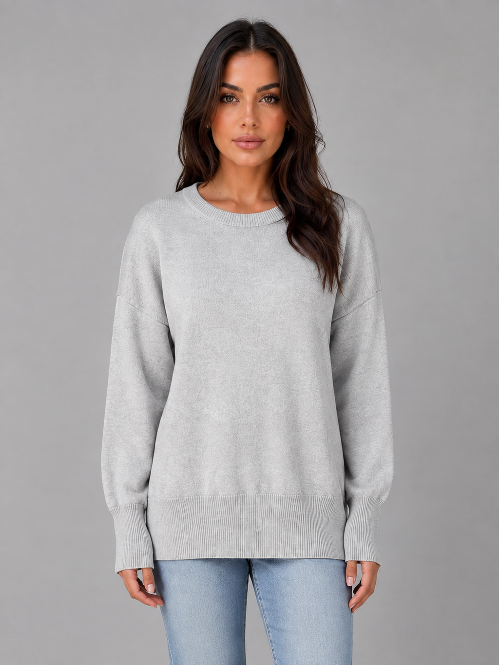 Women's Oversized Knitted Sweater – Long Sleeve Crew Neck Style