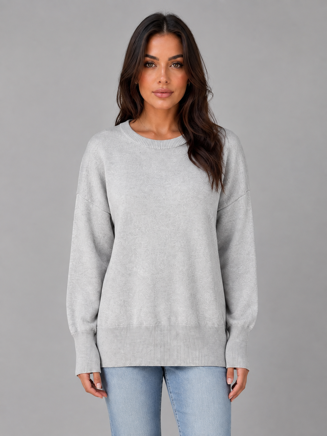 Women's Oversized Knitted Sweater – Long Sleeve Crew Neck Style