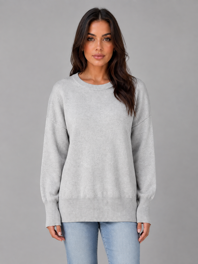 Women's Oversized Knitted Sweater – Long Sleeve Crew Neck Style