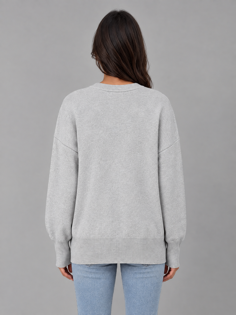 Women's Oversized Knitted Sweater – Long Sleeve Crew Neck Style