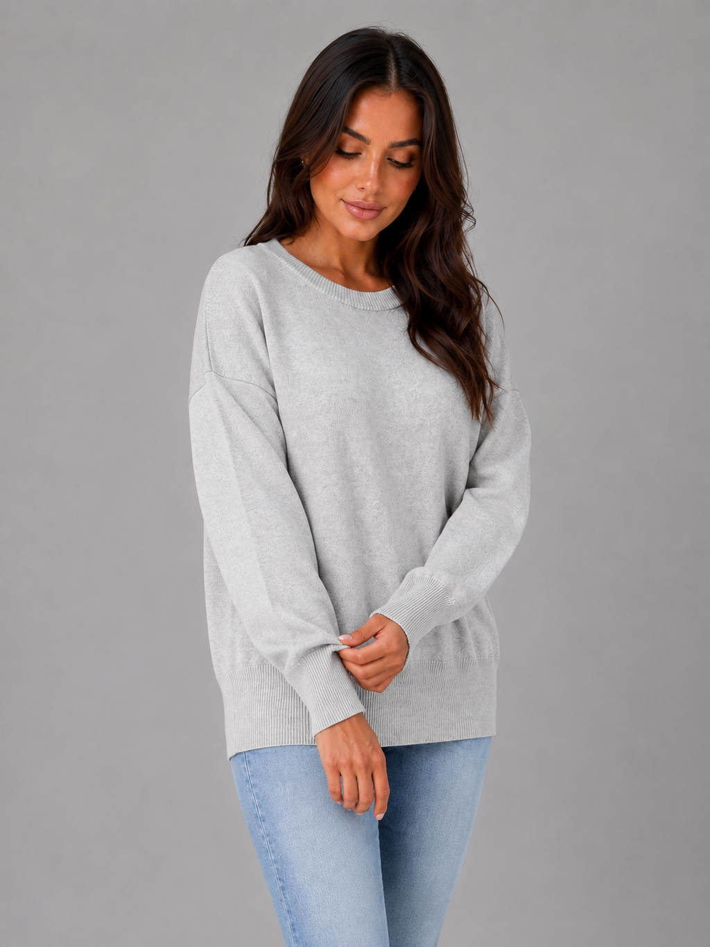 Women's Oversized Knitted Sweater – Long Sleeve Crew Neck Style