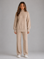 Women's Oversized Knitted Lounge Set – Roll Neck Sweater & Wide Leg Pants