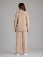 Women's Oversized Knitted Lounge Set – Roll Neck Sweater & Wide Leg Pants
