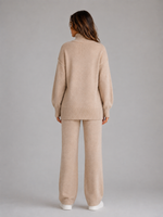 Women's Oversized Knitted Lounge Set – Roll Neck Sweater & Wide Leg Pants