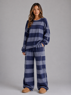 Women’s Oversized Striped Lounge Set – Sweatshirt & Wide Leg Pants