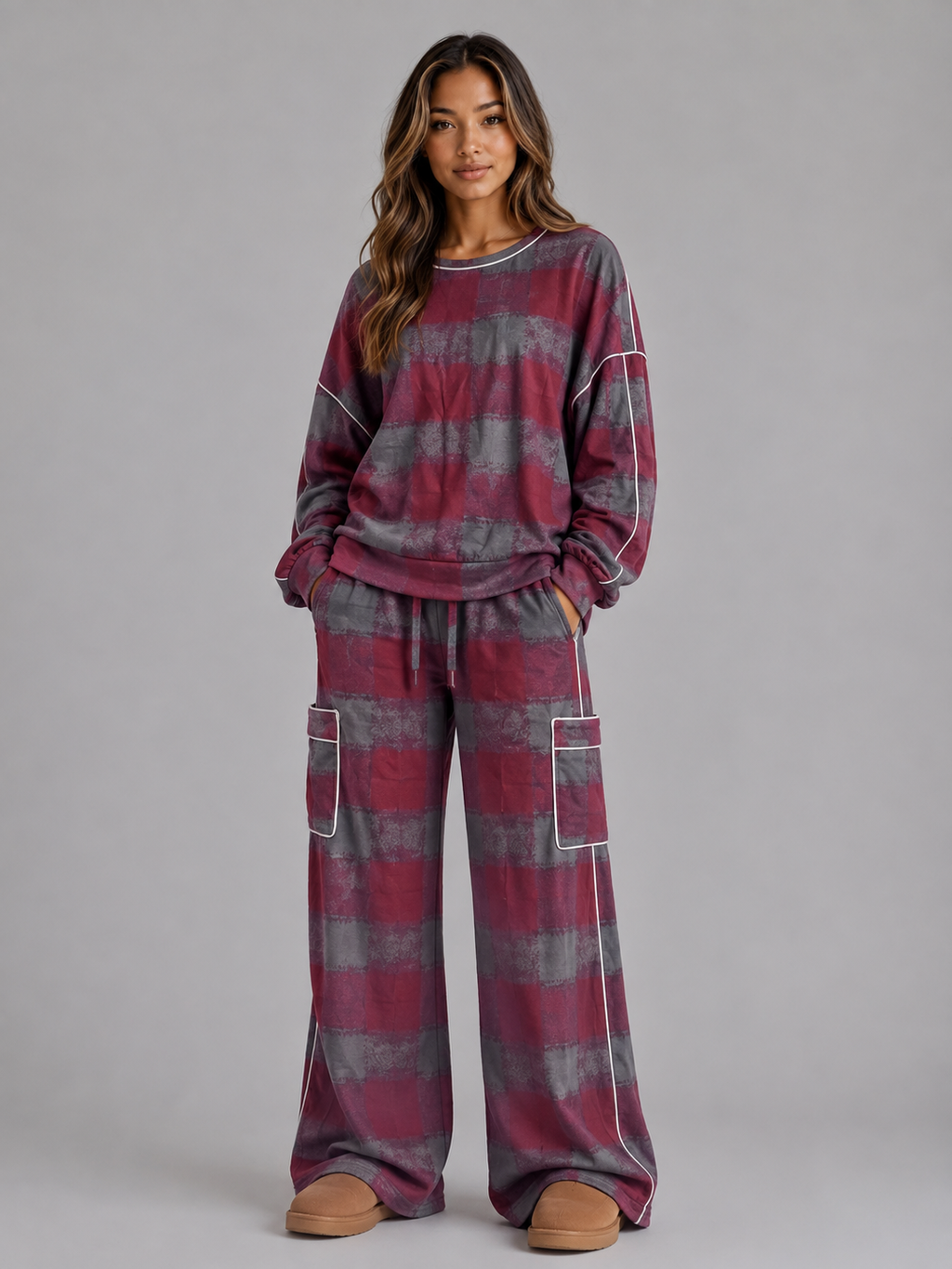 Women’s Oversized Striped Lounge Set – Sweatshirt & Wide Leg Pants