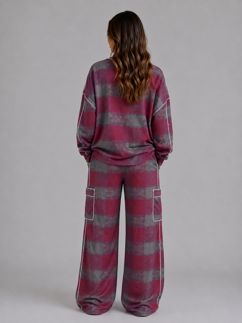 Women’s Oversized Striped Lounge Set – Sweatshirt & Wide Leg Pants
