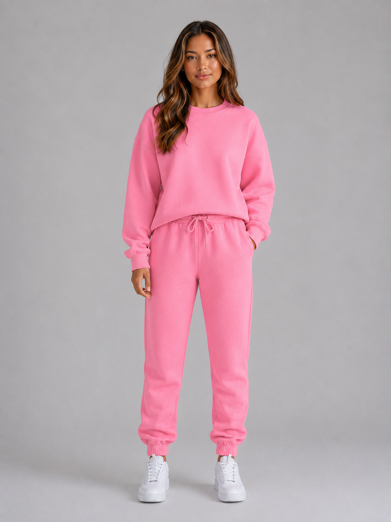 Women's Oversized Tracksuit Set – Crew Neck Sweatshirt & Cuffed Joggers