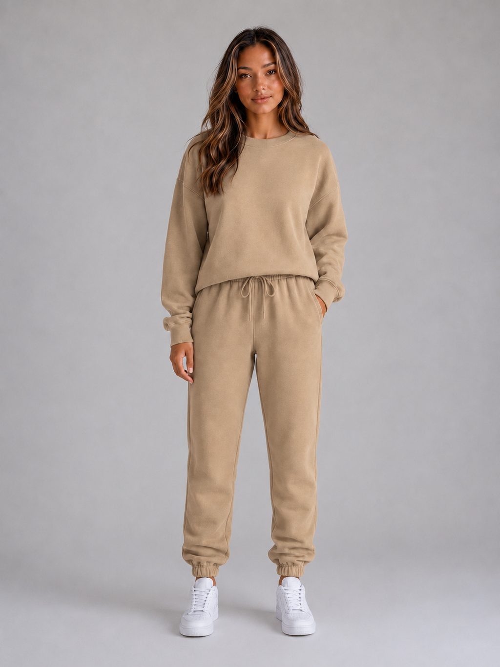 Women's Oversized Tracksuit Set – Crew Neck Sweatshirt & Cuffed Joggers