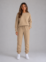 Women's Oversized Tracksuit Set – Crew Neck Sweatshirt & Cuffed Joggers