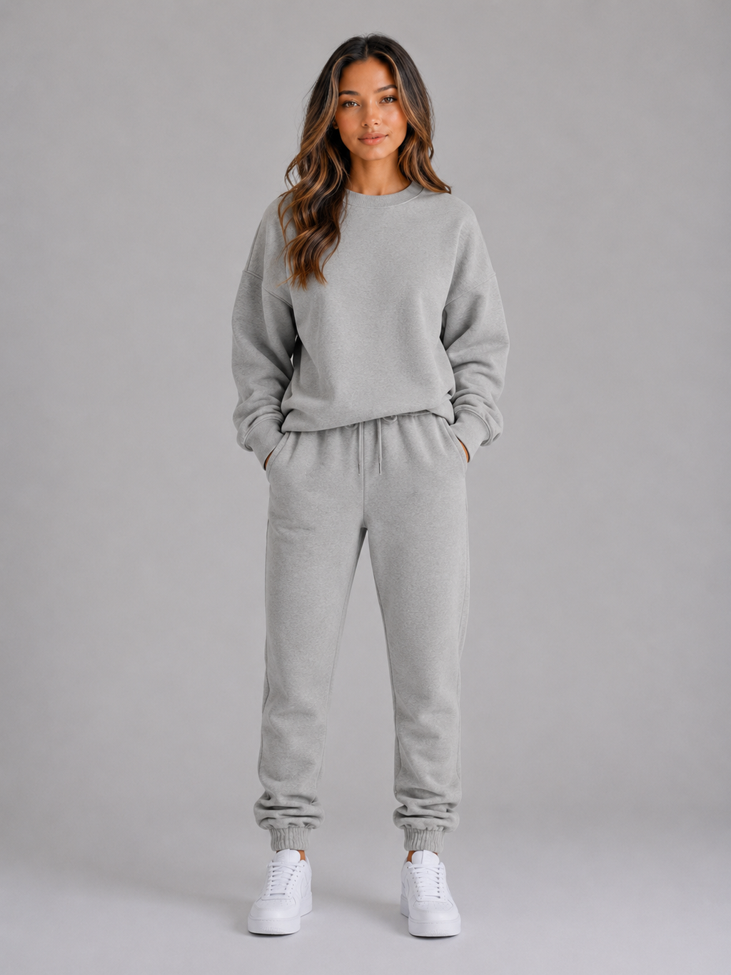 Women's Oversized Tracksuit Set – Crew Neck Sweatshirt & Cuffed Joggers