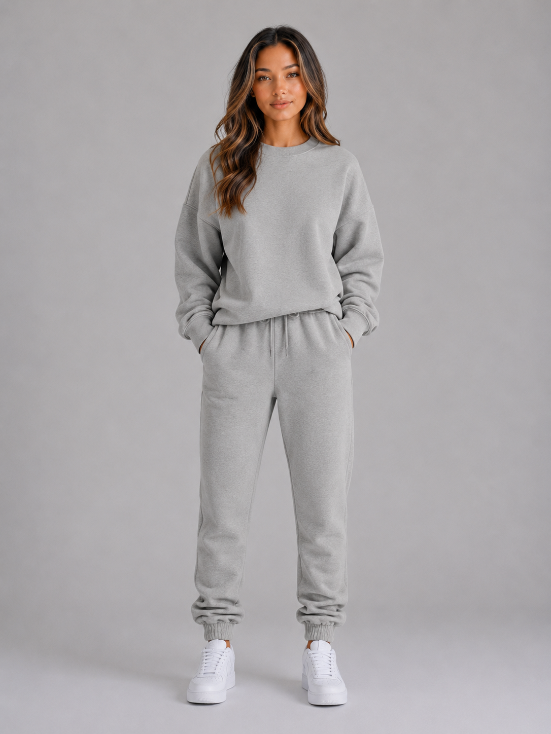 Women's Oversized Tracksuit Set – Crew Neck Sweatshirt & Cuffed Joggers