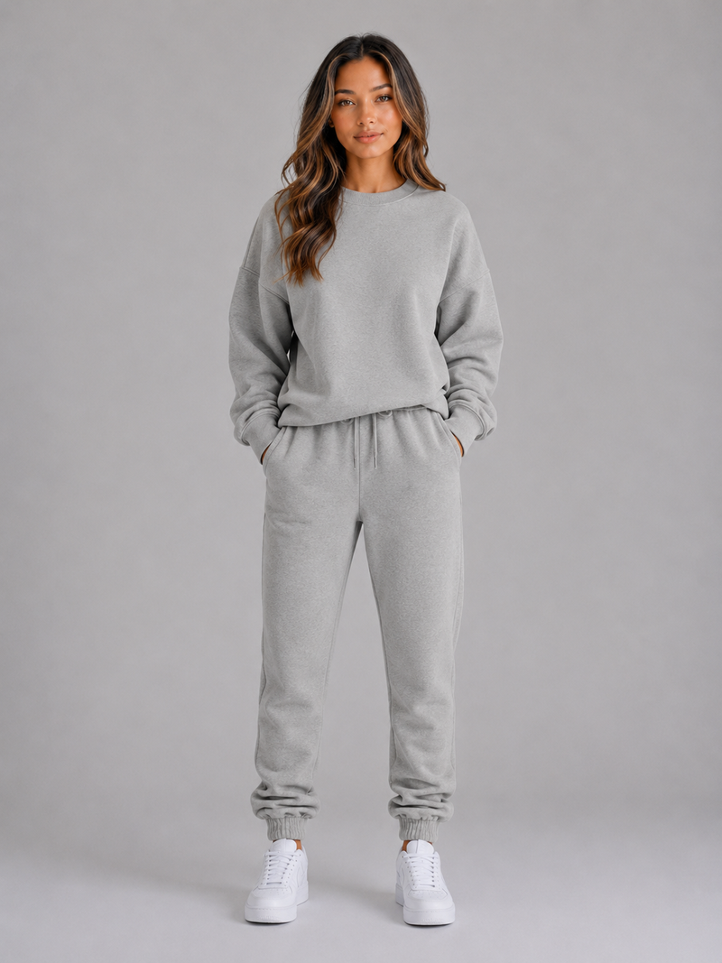 Women's Oversized Tracksuit Set – Crew Neck Sweatshirt & Cuffed Joggers