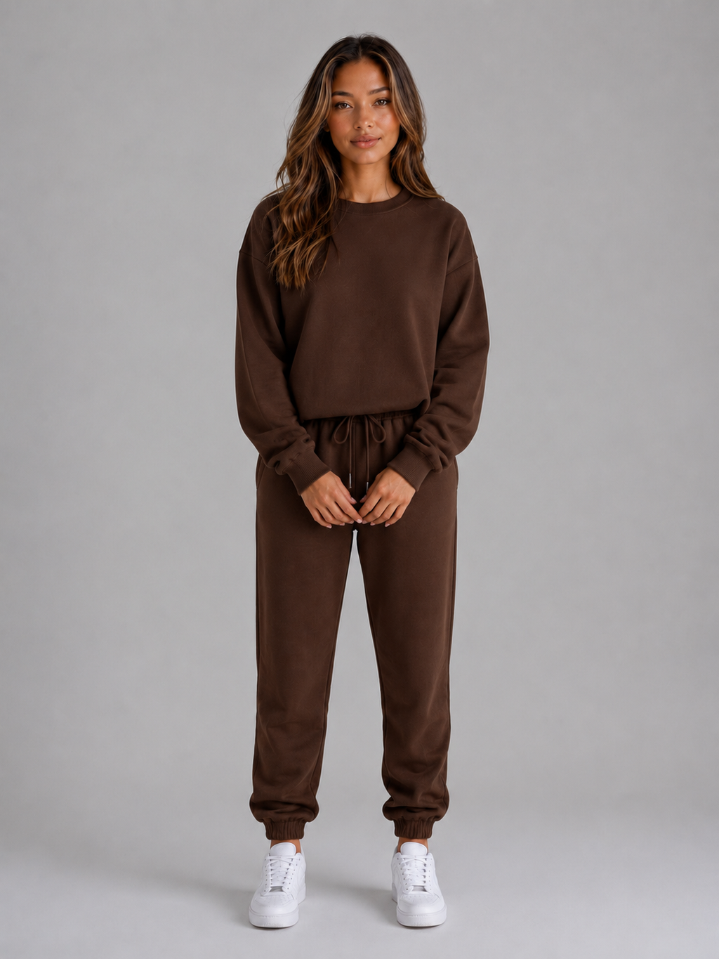 Women's Oversized Tracksuit Set – Crew Neck Sweatshirt & Cuffed Joggers
