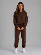 Women's Oversized Tracksuit Set – Crew Neck Sweatshirt & Cuffed Joggers