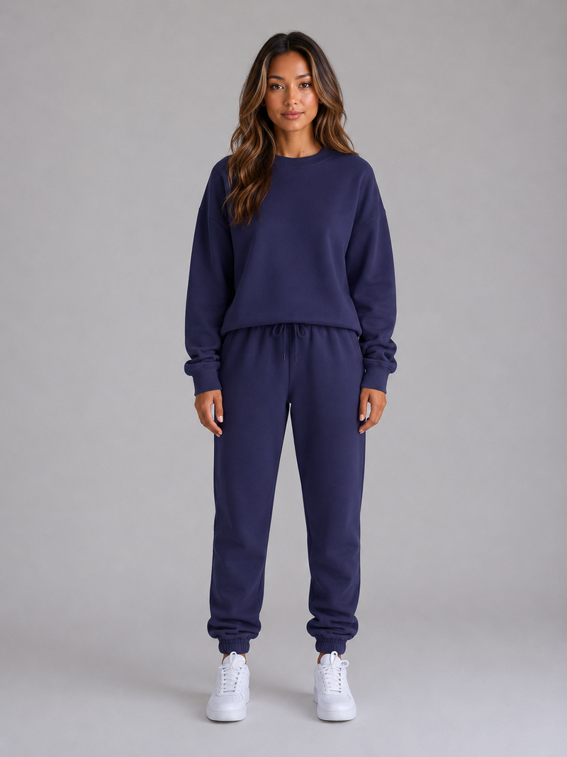 Women's Oversized Tracksuit Set – Crew Neck Sweatshirt & Cuffed Joggers