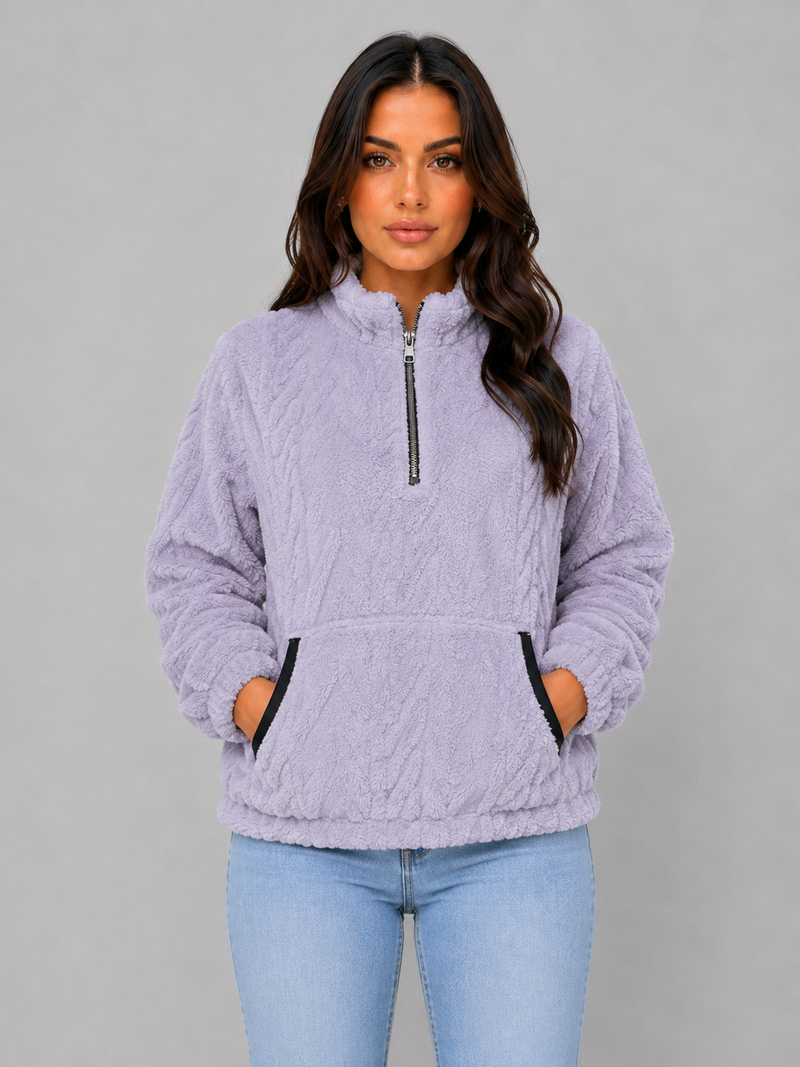 Women's Plush Half Zip Pullover – High Neck Fleece Jacket