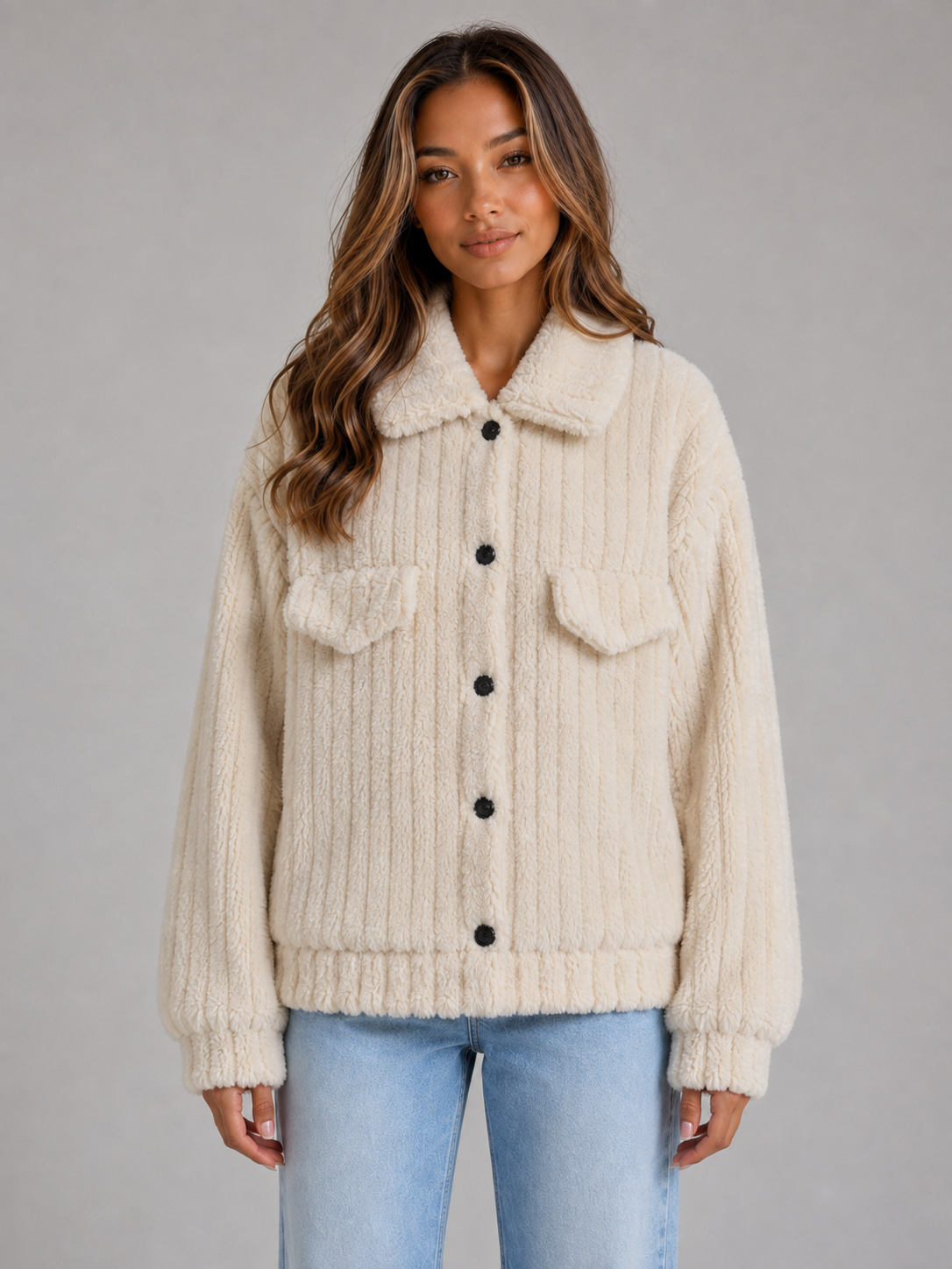 Women’s Teddy Jacket – Plush Button Front Fleece