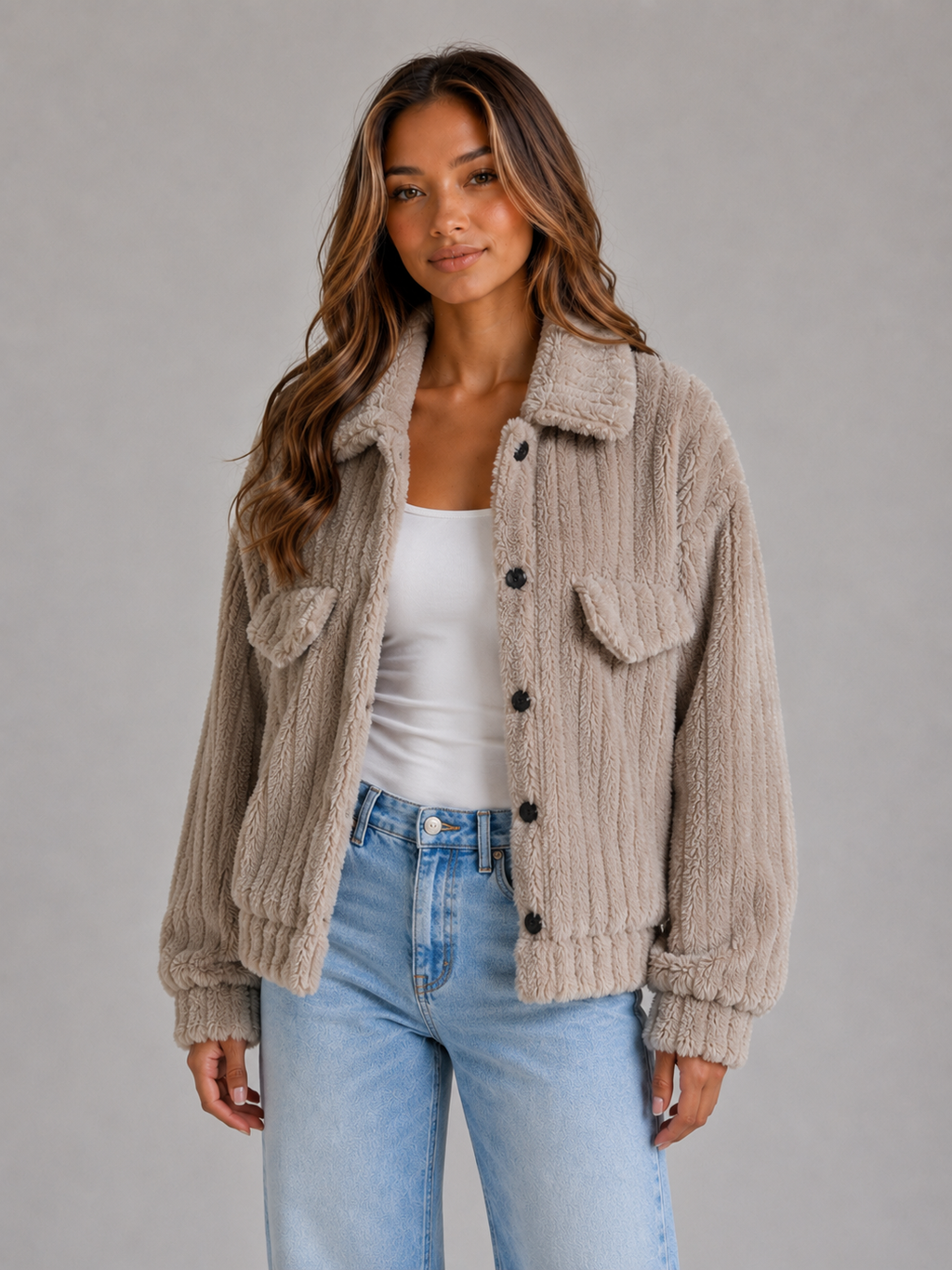 Women’s Teddy Jacket – Plush Button Front Fleece