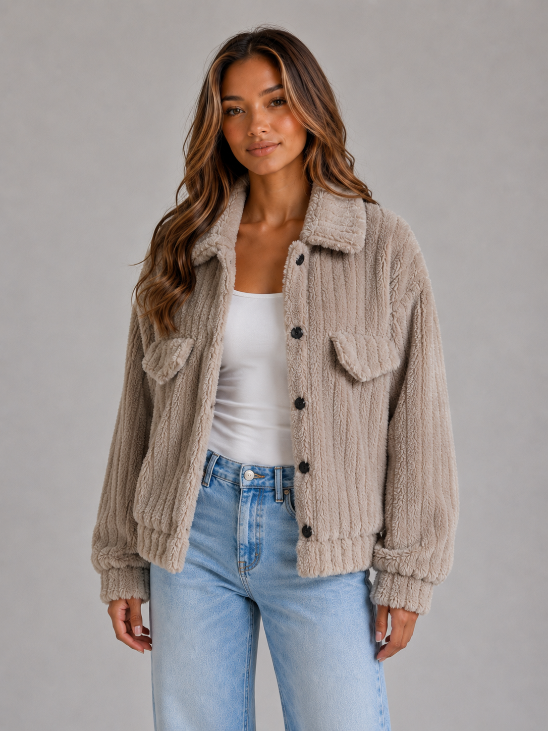 Women’s Teddy Jacket – Plush Button Front Fleece