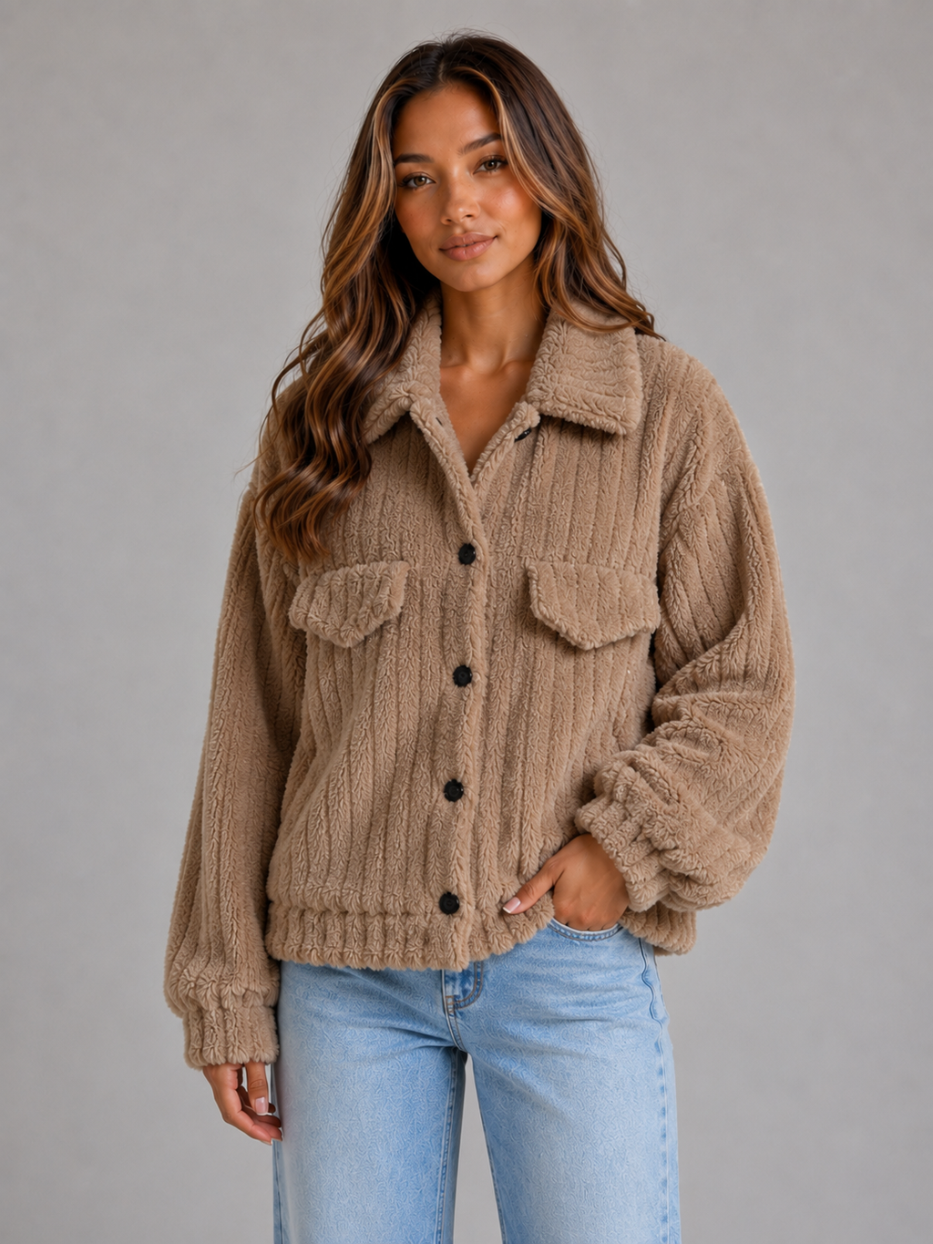Women’s Teddy Jacket – Plush Button Front Fleece