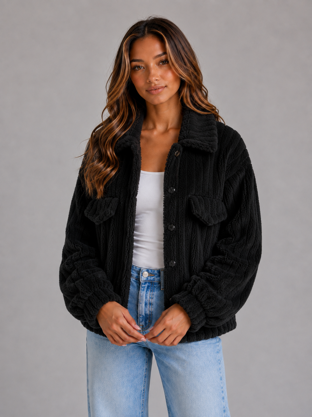 Women’s Teddy Jacket – Plush Button Front Fleece