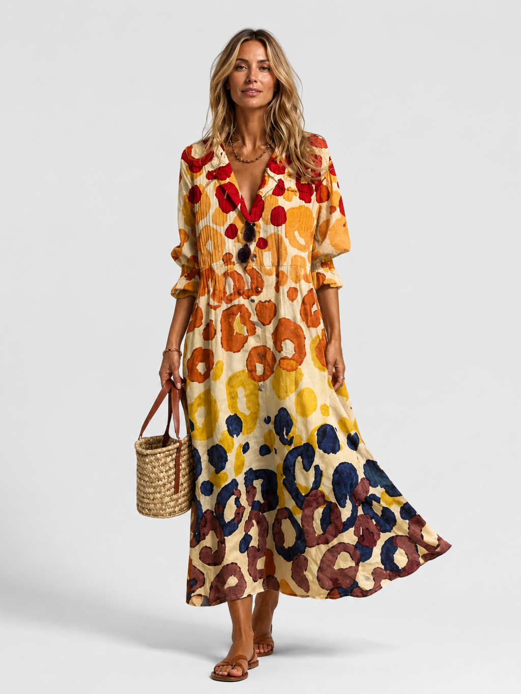 Women’s Printed Shirt Maxi Dress – Relaxed Flattering Fit