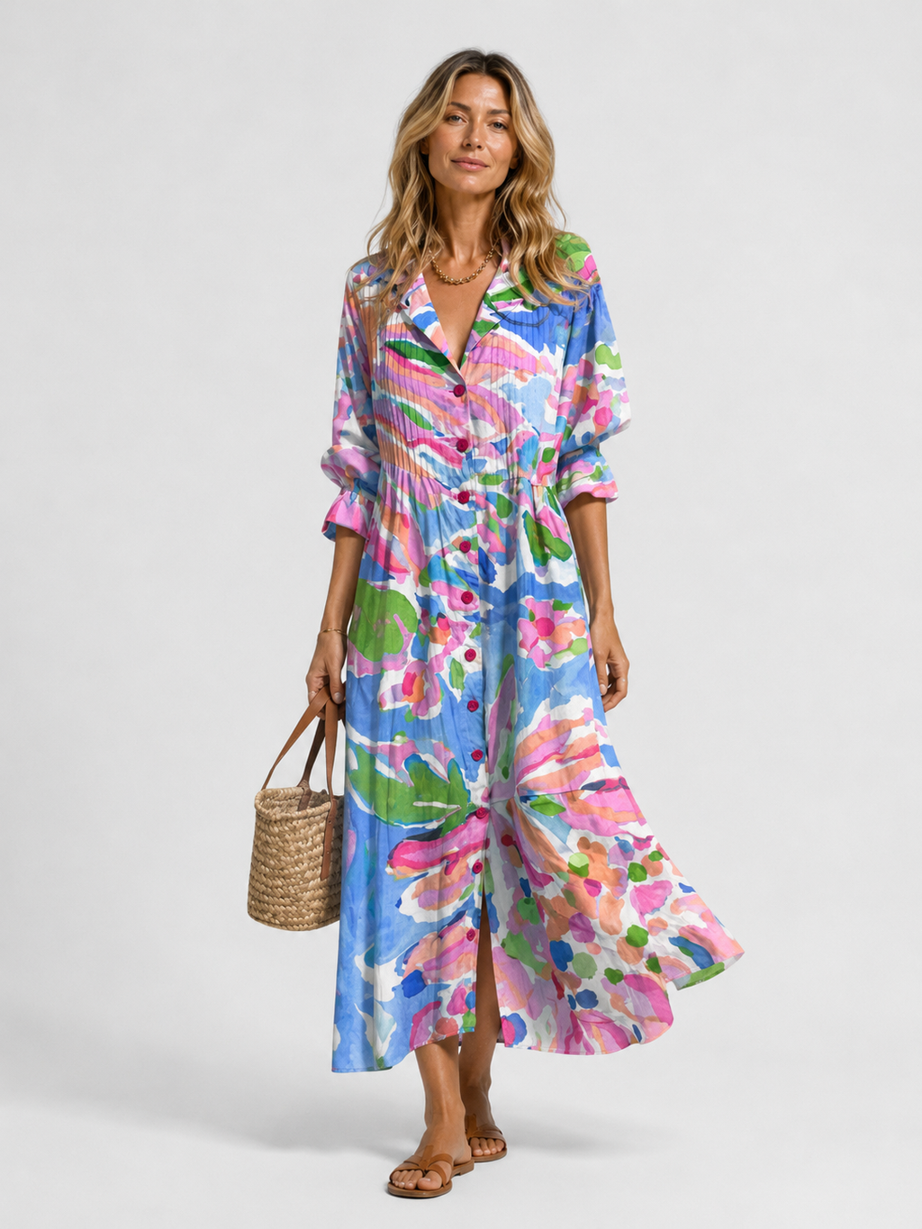 Women’s Printed Shirt Maxi Dress – Relaxed Flattering Fit