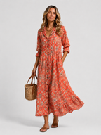 Women’s Printed Shirt Maxi Dress – Relaxed Flattering Fit