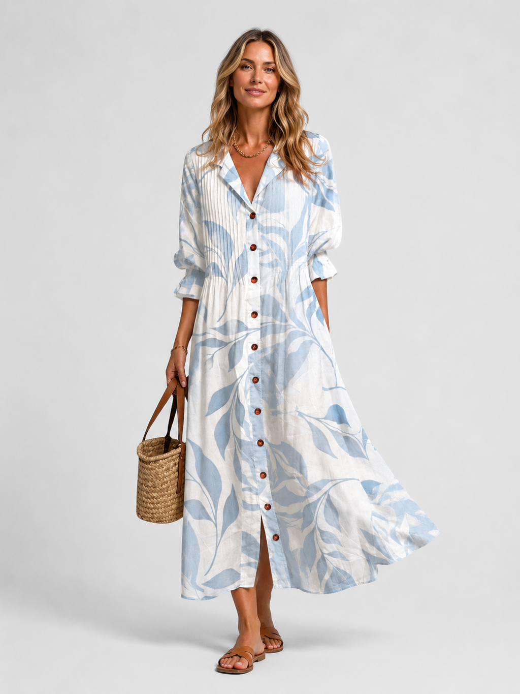 Women’s Printed Shirt Maxi Dress – Relaxed Flattering Fit