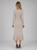 Women’s Ribbed Button Front Midi Dress – V-Neck Long Sleeve Knit Style