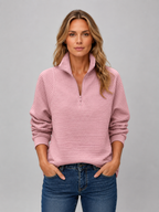 Women's Ribbed Half Zip Sweater – Soft Knit Zip Neck Pullover