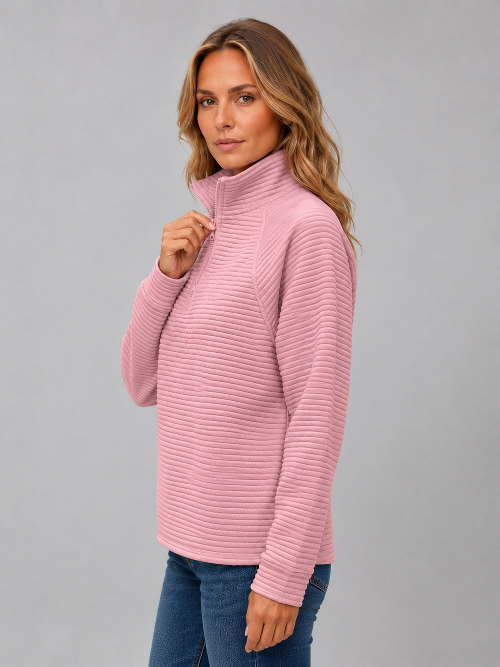 Women's Ribbed Half Zip Sweater – Soft Knit Zip Neck Pullover