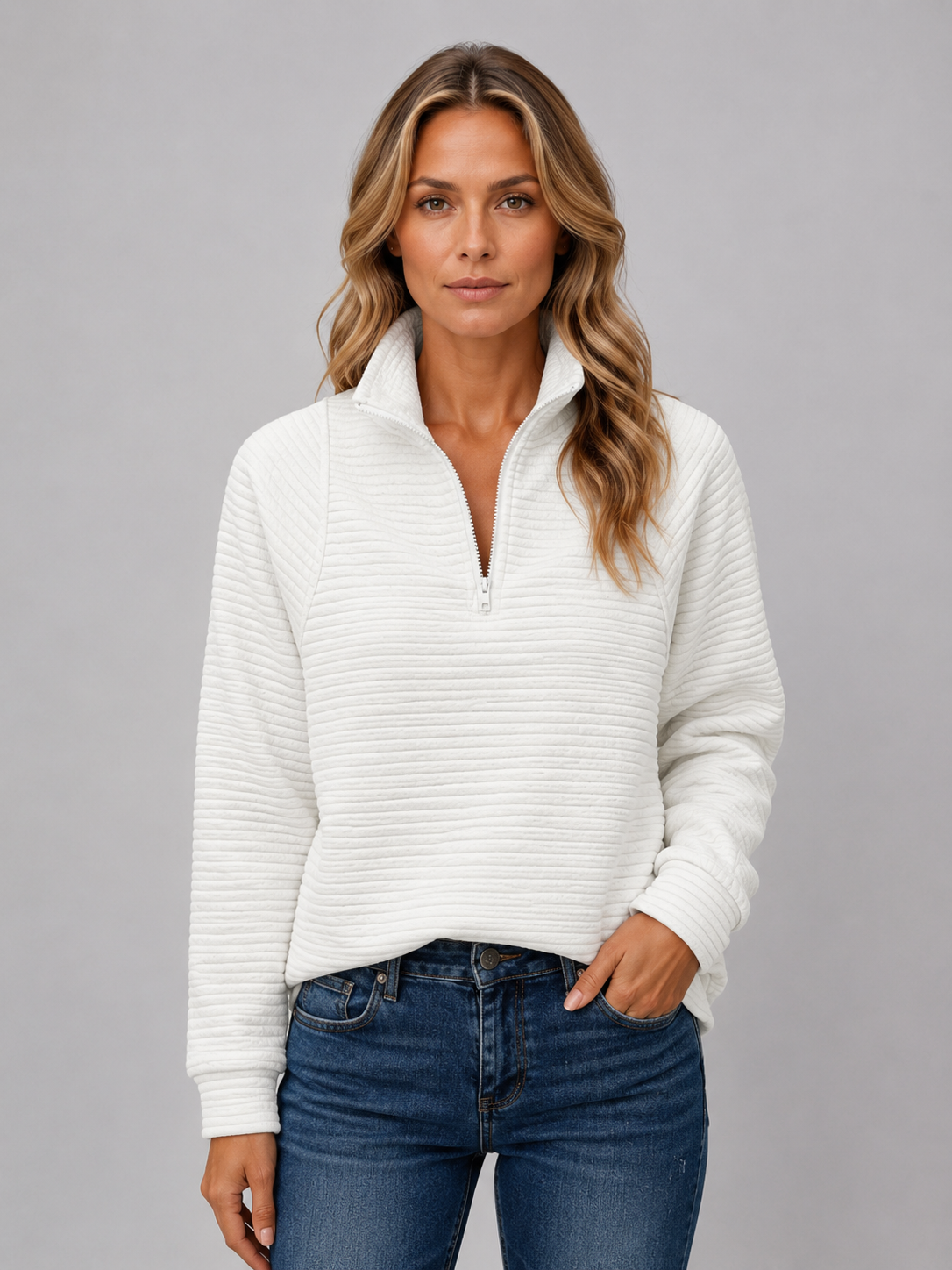 Women's Ribbed Half Zip Sweater – Soft Knit Zip Neck Pullover