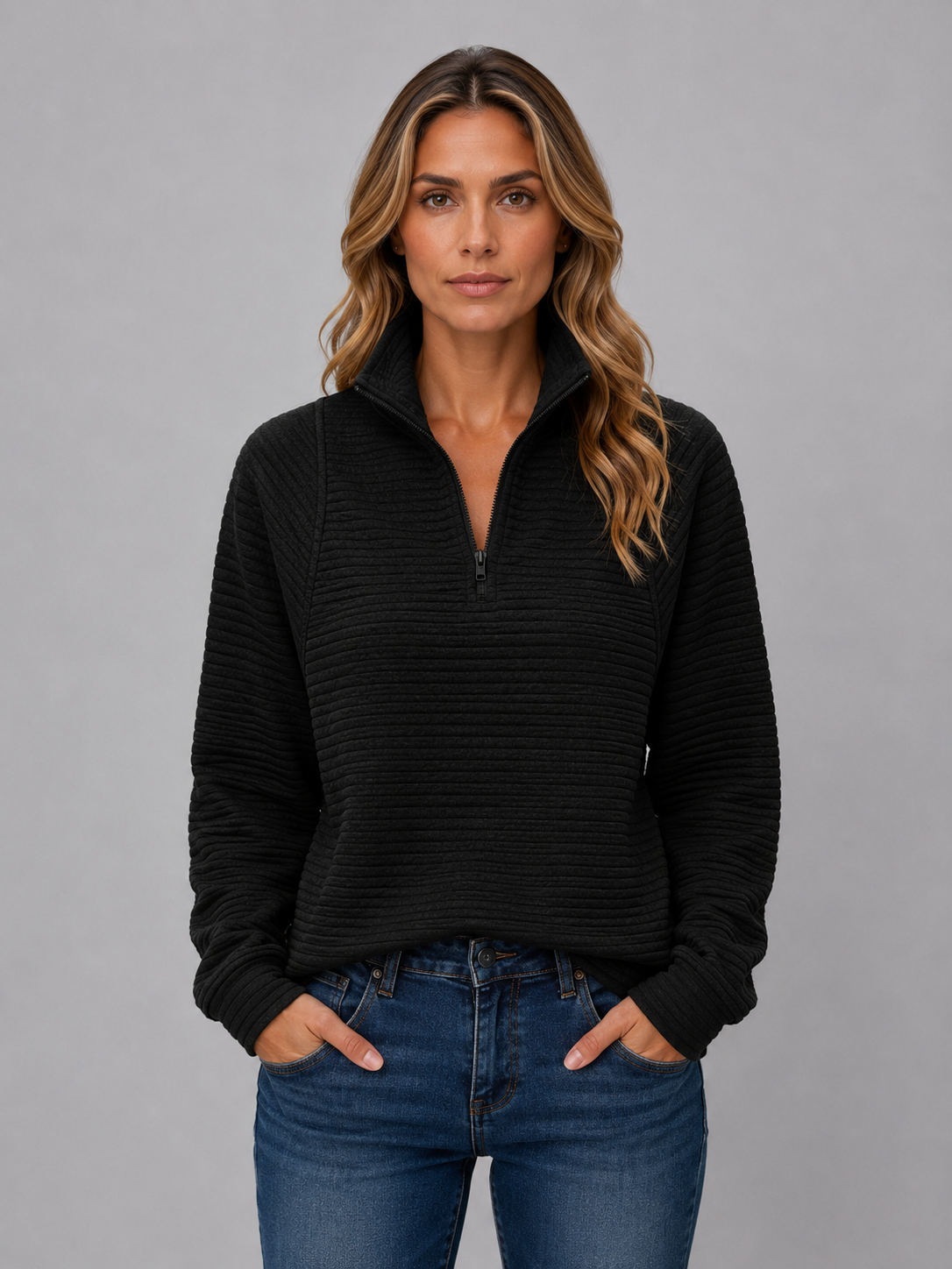 Women's Ribbed Half Zip Sweater – Soft Knit Zip Neck Pullover