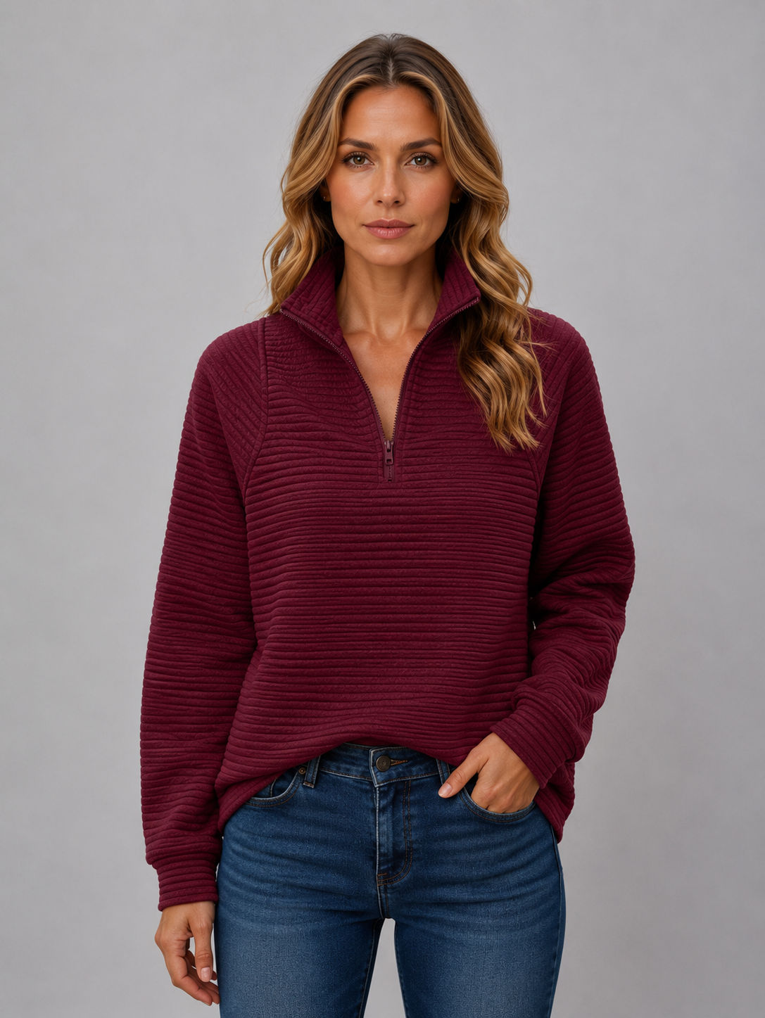 Women's Ribbed Half Zip Sweater – Soft Knit Zip Neck Pullover