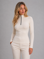 Women's Ribbed Half Zip Top – High Neck Long Sleeve Knit