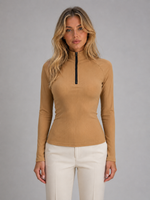 Women's Ribbed Half Zip Top – High Neck Long Sleeve Knit