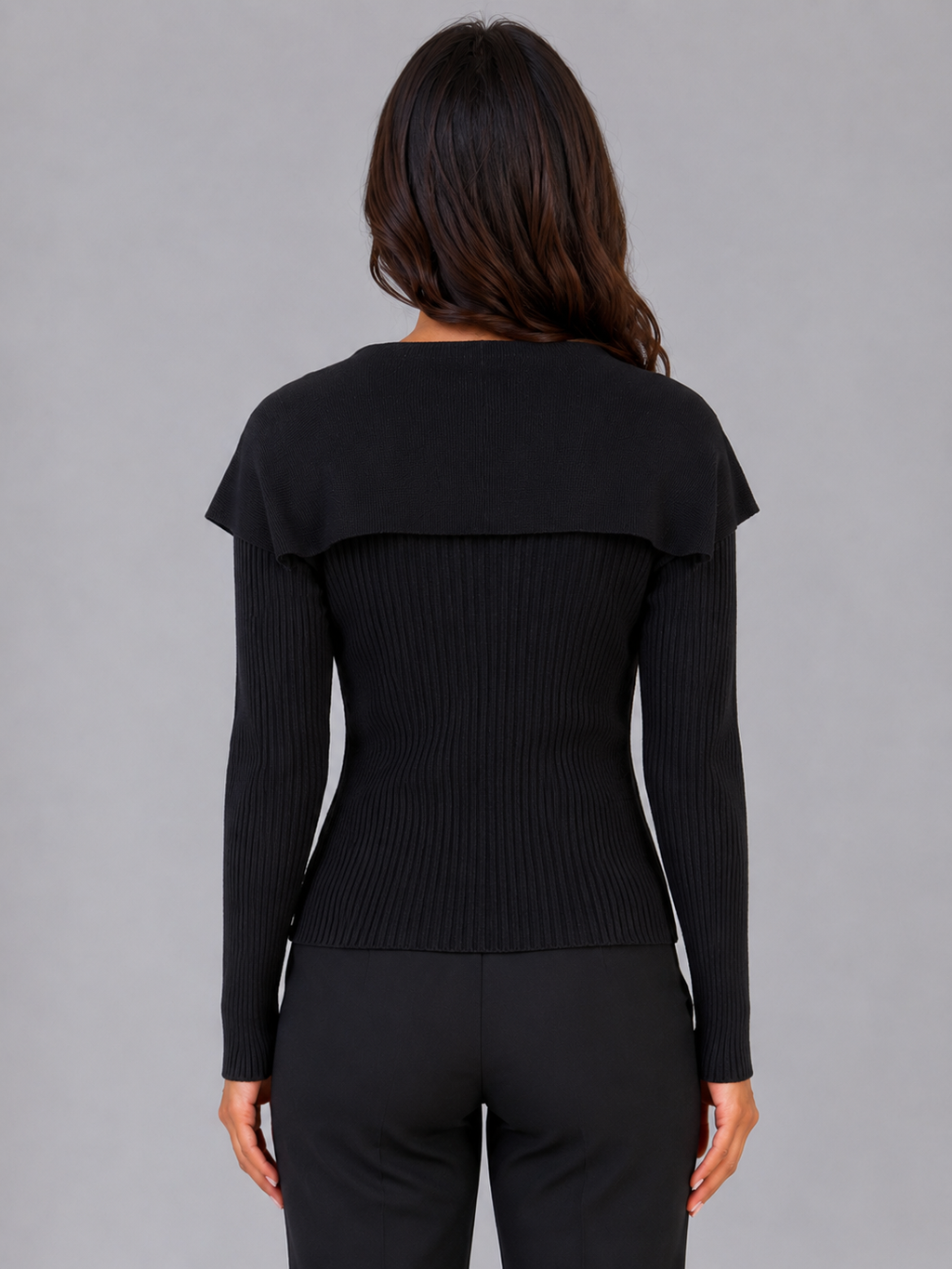 Women’s Ribbed Knit Cardigan – Gold Button Cape Collar Sweater